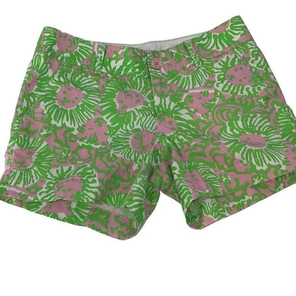 Lilly Pulitzer Womens The Callahan‎ Shorts 100% Cotton Lion Green Pink Size 2 - Picture 1 of 6